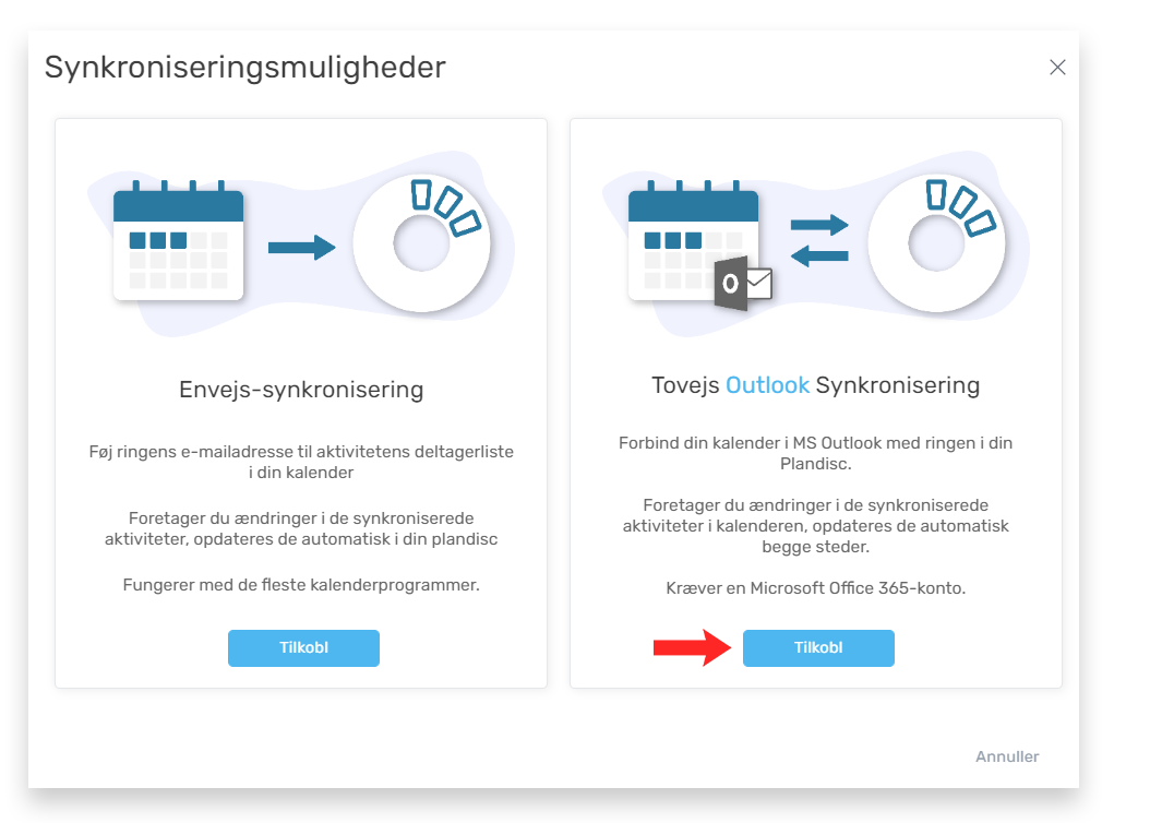 Tovejs-synkronisering af Plandisc og din Outlook-kalender – Plandisc